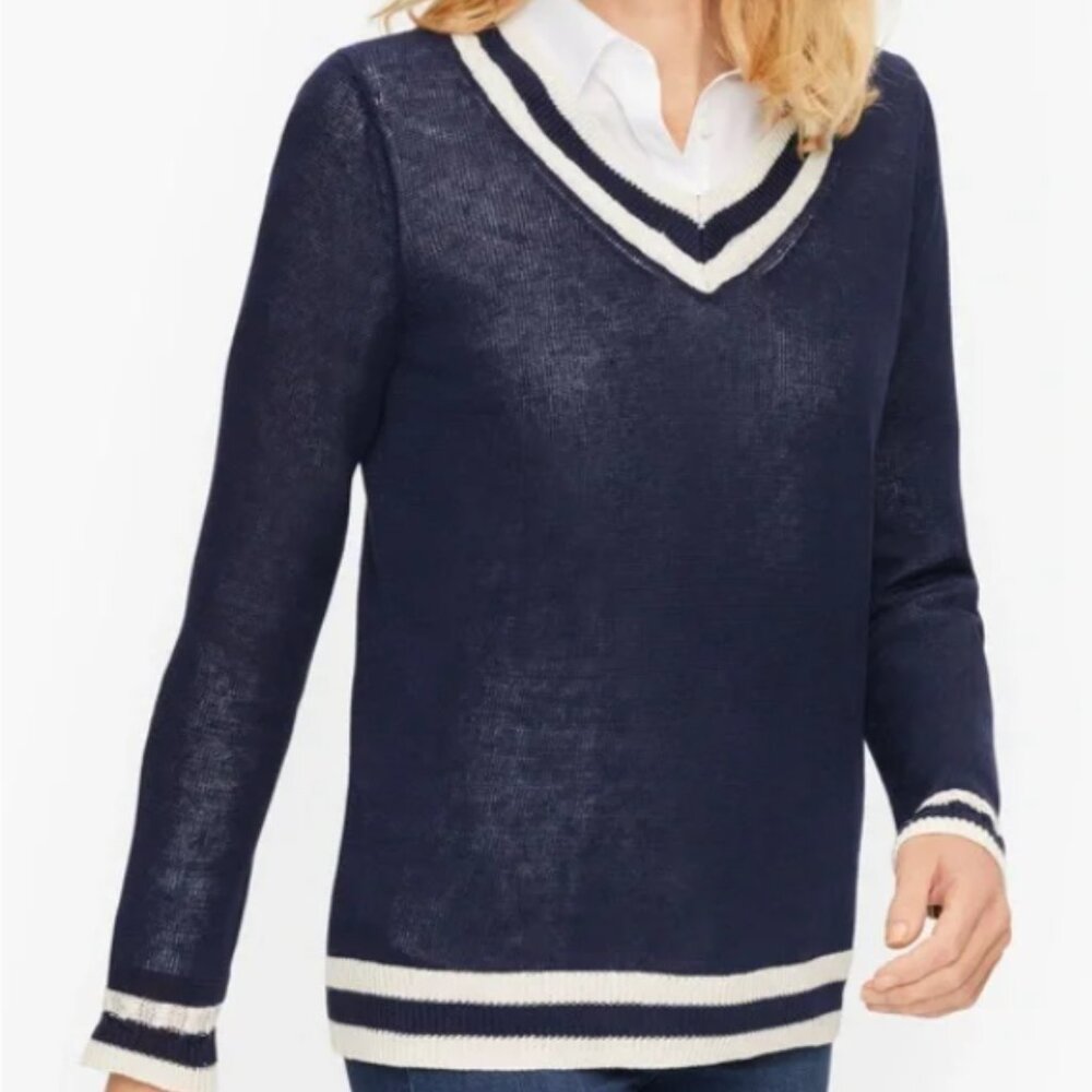 Talbots Black with White trim V-neck Sweater